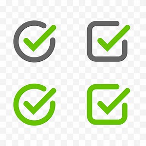 Checkmark icon set. Easily editable line art sign on transparent...