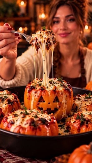 Cheesy Halloween stuffed peppers 🎃🧀 Spooky, cozy & delicious! #Shorts