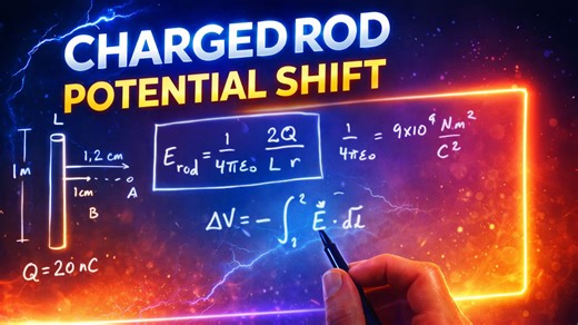 Electric potential change near a long charged rod explained