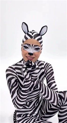 A teenager girl wears zebra animal lycra spandex costume(Part 2)