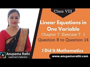 Class 8 Linear Equations in One Variable | Ch 7 Ex 7.1 Q 8 to Q 14 | I Did It Mathematics Class 8