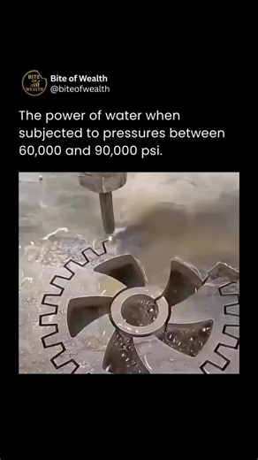 Bite of Wealth on Instagram: "Abrasive waterjet cutting is one of the most impressive and efficient ways to work with hard materials. The technique uses a water jet pressurized between 60,000 and 90,000 psi, combined with a natural abrasive called garnet. This mixture creates an extremely powerful stream capable of cutting steel, marble, granite, ceramic, and other tough materials with high precision. Water alone, even at high pressure, can’t cut such rigid surfaces. The abrasive makes the diffe