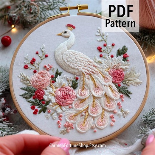 Peacock Embroidery Pattern PDF, Peacock Embroidery With Flowers, Hand Embroidery Design, DIY Hoop Art, Beginner Stitch, Instant Download - Etsy UK