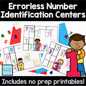 Errorless Number Identification 1-10 Centers and Worksheets for Special Ed