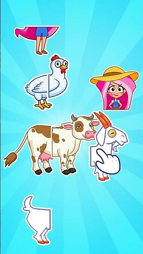 Match Body Puzzle Pieces & Learn Animals 🐖🐐
