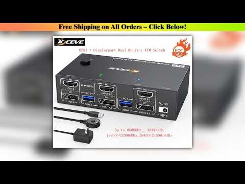 4K@144Hz KVM Switch 2 Monitors 2 Computers 8K@60Hz,KCEVE HDMI and Displayport Dual Monitor KVM