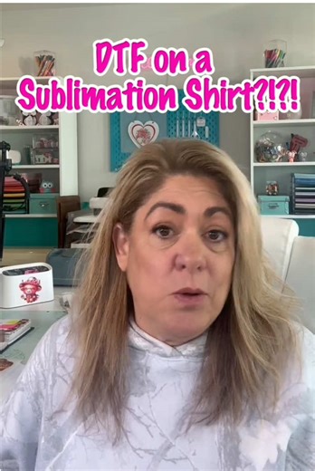 Testing a DTF print on my favorite sublimation shirt 👀✨ You asked if these sublimation shirts could handle a DTF transfer, so I put it to the test 🧪🔥 I pressed a full DTF print onto the same shirt I use for sublimation, and the DTF adhesion was smooth, even and held beautifully 💕 So no… they’re not just for sublimation. These shirts handled a DTF transfer with no issues at all 🙌 Next up I’m testing heat transfer vinyl on the same shirt 👕✨ If you want to grab these shirts, they’re linked ri