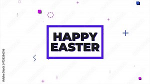 A minimalist and modern graphic design for Easter featuring the words happy easter in overlapping purple and blue letters on a white background Stock Video