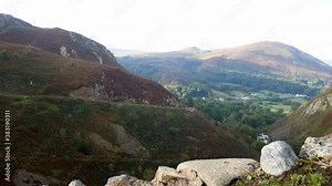 Rocky Welsh mountain scenic hillside deep valley landscape right dolly slow