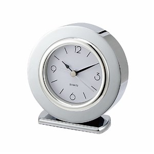 [Hot Item] Hotel Room Silver Color Round Shape Alarm Clock with Base