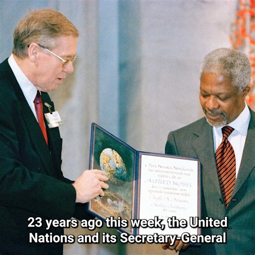 3.8K views · 140 reactions | Twenty-three years ago this week, Kofi Annan and the United Nations received the Nobel Peace Prize “for their work for a better organized and more peaceful world”. The Prize is exhibited at the Museum of the United Nations Library&Archives Geneva. As we await to learn who the winner of the 2024 #NobelPeacePrize is, we remember Kofi Annan and his compassionate leadership. #FlashbackFriday Nobel Prize | UN Geneva | Facebook
