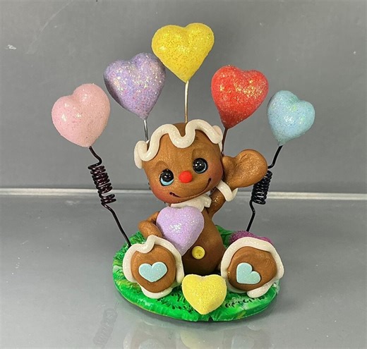 Gingerbread Boy W/ Sparkly Hearts - Handmade Polymer Clay Gingerbread Man Figure - Whimsical Hand-sculpted Ginger Collectible - Etsy