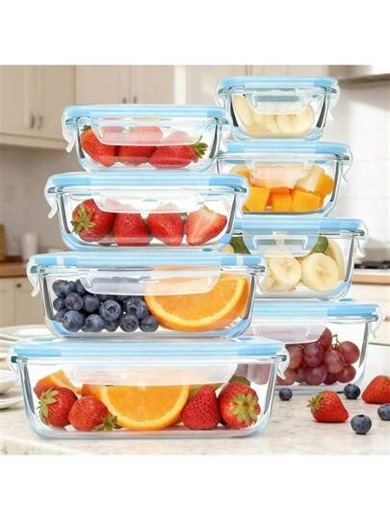 Stozle 16 Pack Premium Glass Food Storage Containers With Airtight Leak-Proof Lids - Microwave, Oven, Freezer & Dishwasher , Stain-Resistant & Easy-Clean Rectangular Meal Prep Containers With Flip-Top Lids For Lunch Boxes, Leftovers, Pantry Organization - Durable Glass Kitchen Storage, Refrigerator Organizer And Storage, Food Storage Container With Lid, Fridge Organizer And Container, Kitchen Organizer And Storage, Tupper Container Food Storage, Pantry Organizer And Storage(8 Lids+8 Containers) 