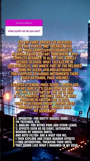 ::Answering your questions on IG - this is the synth VST (Virtual Studio Technology) I use.