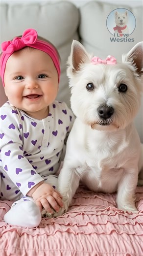 The purest friendship you'll ever see! 💕 This Westie and her adorable baby bestie, sharing headbands and lots of love. That baby giggle is everything! 🥰 #BabyAndDog #WestieLove #DogsofInstagram #BestFriends #CuteBaby #PuppyLove #WestHighlandWhiteTerrier #HeartMelt #DogLover #FamilyGoals #fblifestyle #bmw #westie | I Love Westies