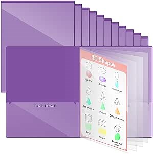 Henoyso 12 Pcs School and Home 2 Pocket Folders with 4 Clear Inner Pockets Plastic Heavy Duty Homework Folders Parent Teacher Communication for Student Home Office Classroom,11 x 9 Inch (Purple)
