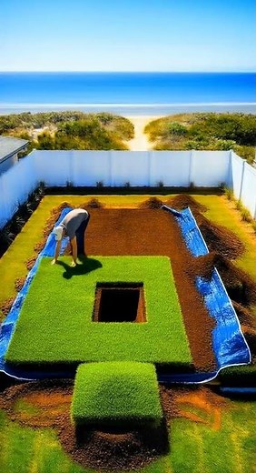 Beachside Backyard Bunker Build 🌊 Hidden Underground Luxury Vault Timelapse