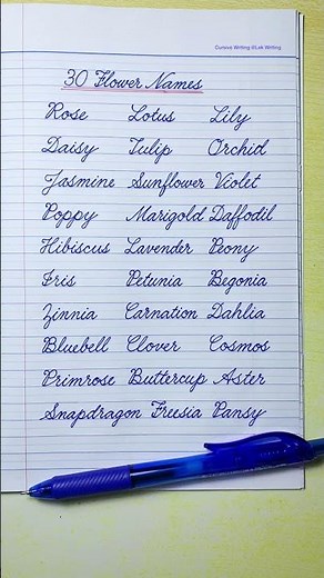 30 Flower Names in English Cursive Writing | How to write in Cursive | Cursive Handwriting Practice