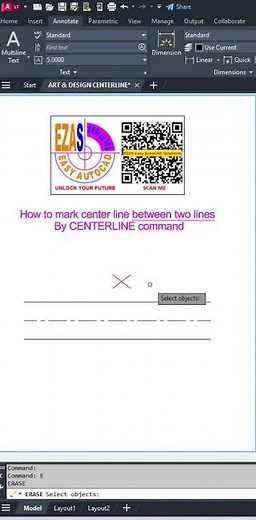 How to Easily Mark a center line between Two Lines by CENTERLINE Command|EZAS–Easy AutoCAD Solutions