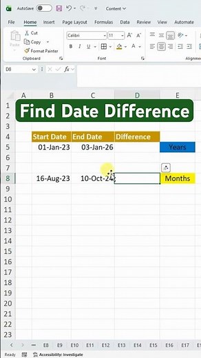 Calculate Difference Between Dates in Excel #ExcelTutoring