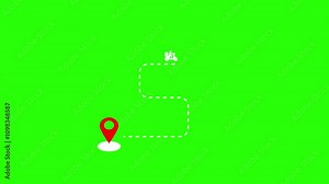 map point location map animated delivery delivery route travel location a to location b green screen 4k looping