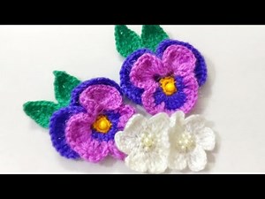 Crochet Violet Flower Pattern, Crochet Pansy Flower, Applique Of Pansy Flower.