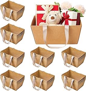 Pinkunn 48 Pcs Basket for Gifts Empty DIY Bulk Gift Basket Kit with Handles Kraft Cardboard Tray for Wedding Baby Shower Graduation Party Anniversary Party Display(Brown)