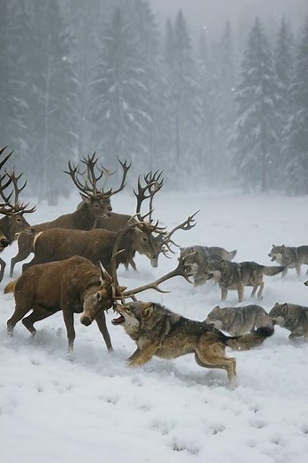 Wolves vs Deer in the Snow | Epic Wildlife Battle #animalfight #wildlife #wolf #snow #shorts