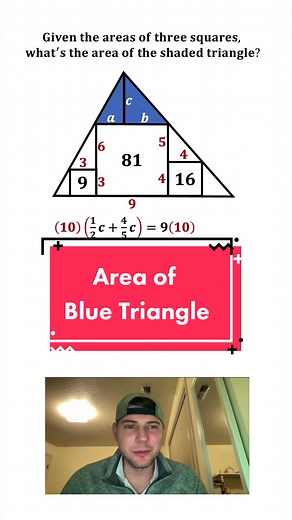 Calculating the Area of a Blue Triangle from Given Squares
