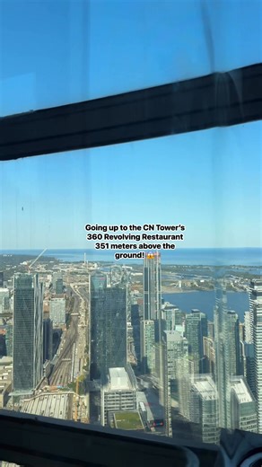 This is how you get to the CN Tower’s 360 Restaurant, also known as the Revolving Restaurant! 🍽️ It’s around 351 meters above the ground, and yes, the elevator ride is super fast! In just a minute! 🚀 The best part? The whole restaurant rotates slowly, giving you a full 360° view of Toronto while you eat. 🥰 #CNTower #ToronroViews #360revolvingrestaurant | From Far to Frost