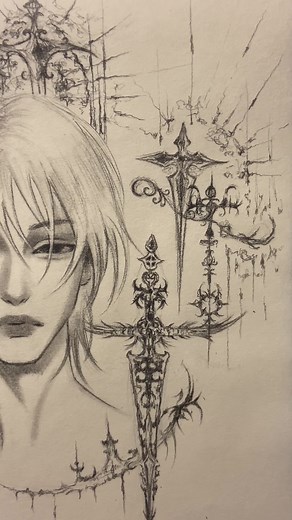 Intricate Sketching of a Detailed Sword Design