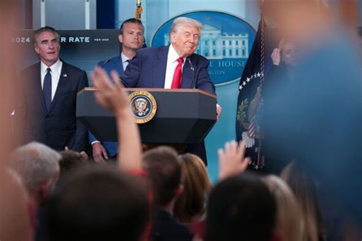 Trump steps back from podium after venting frustration over line of questioning