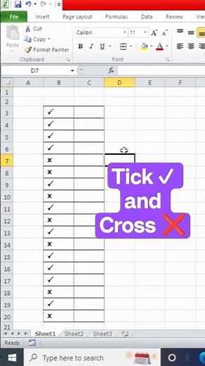 EXCEL ME TICK OR CROSS KAISE LAGAYE ? HOW TO INSERT A TICK AND CROSS SYMBOL IN EXCEL #excel #short