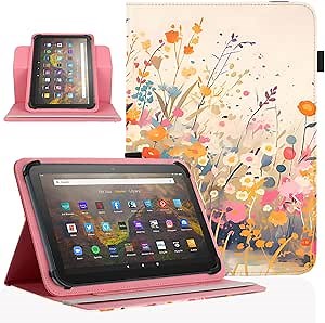 Universal 10 10.1 Inch Android Tablet Case,360 Degree Rotatable Kickstand Multiple Viewing Stand Case Cover for 9.6" 10" 10.1" 10.5" and All 9.5-10.5 Inch Touchscreen Tablet,Flower 04