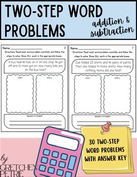 Basic Two-Step Word Problems Show Your Work with Answer Key Centers, Activity