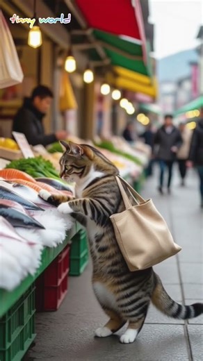 cute tinny cat in fish market #viral #funny #shorts #cat