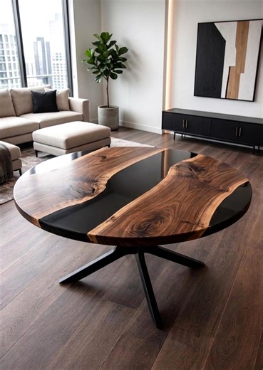 Round Black Epoxy River Table, Live Edge Walnut Dining Table, Luxury Resin Coffee Table, Modern Handmade Kitchen Table, Epoxy Table - Etsy