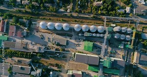 Heavy Duty Hopper Bins. Grain storage and grain handling. Drone aerial view