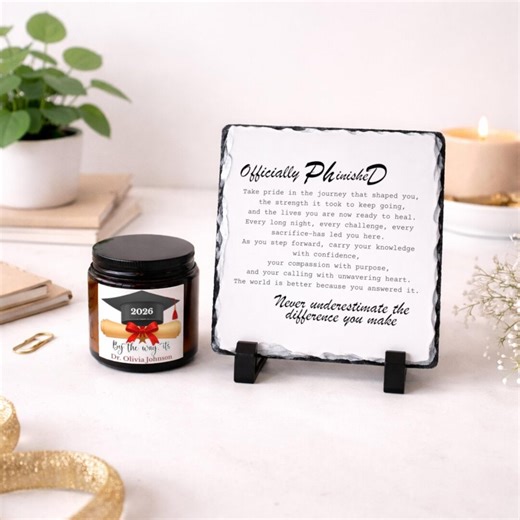 Personalized Phd Graduation Gift Box, Custom Doctorate Grad Gift Set, Slate Keepsake & Soy Candle, Thoughtful Unique Grad Gift From Family - Etsy