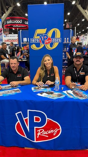@tsrnitro team is in the booth! Come by the @vpracingfuels Booth #22415 and get a signed hero card from @tsrsmoke @leah.pruett and @matthagan_fc 🔥🙌✍️ | VP Racing Fuels