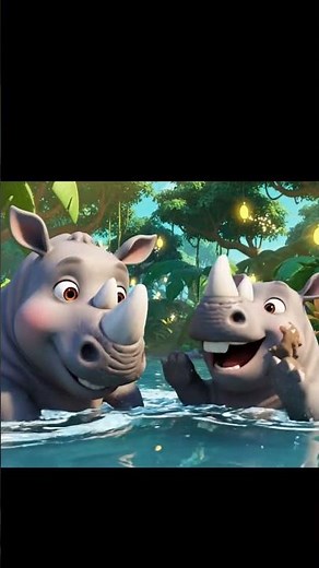 Two Rhinos Bathing in the Jungle Pond 🌿🦏 | High-Quality Cartoon Animation