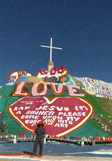 Salvation Mountain was the sweetest road trip pit stop! It was made by Leonard Knight in the 1980s after feeling called by god to create it, and is maintained by volunteers 🥺💕 and xoxo ily @Francisco Vargas #salvationmountain #slabcity #roadtrip #CapCut