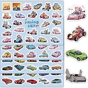 Cute Racing Car Stickers - 100 Pcs Waterproof Vinyl Cartoon Vehicle for Water Bottle, Laptop, Phone Case, Cup, Guitar - JDM Race Car Stickers for Kids, Teens & Adults