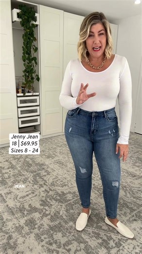 2.7K views · 177 reactions | The ultimate denim essential: our Jenny Denim Jeans!  Providing the perfect balance of comfort & style, these mid wash, blue, stretchy, mid-rise jeans feature super stretch denim, functional pockets, and subtle rip detailing.  Sizes 8-24 available. Get ready to experience denim like never before! 朗 > https://bit.ly/3VioCXI | Freez Clothing | Facebook