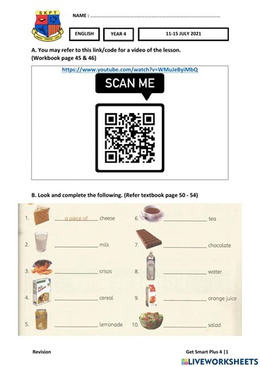 ENG Y4 Week 23 (11-15 JULY) Worksheets 3 Workbook page 45 & 46 worksheet