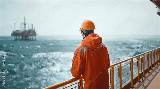 Professional men engineer monitoring offshore oil and gas platform operations in ocean