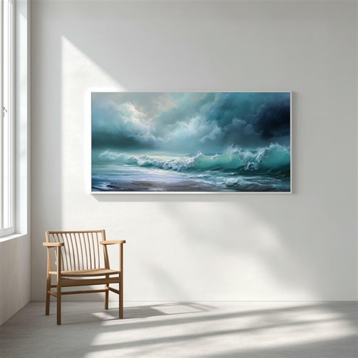 Cornwall Ocean Wave Abstract Blue Art for Living Room | Modern Canvas Print - Etsy