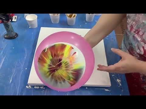 Acrylic Pour - Balloon Dip/Smash/Kiss technique with awesome results! Abstract flower painting #68