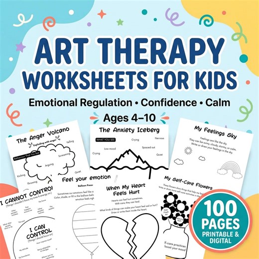 Art Therapy Worksheets for Kids - Child Therapy Workbook | 100  Art Therapy Prompts for Feelings & Coping Skills - Therapist Tools for SEL - Etsy UK