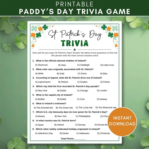 St Patrick’s Day Trivia Game Printable, Irish Trivia Quiz, St Paddy’s Day Quiz Party Game for Kids & Adults - Etsy Canada